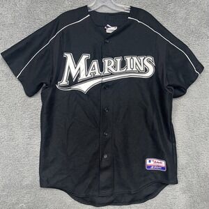 VTG Florida Marlins Jersey Size L Black 2003 World Series Patch Majestic 53157‎
